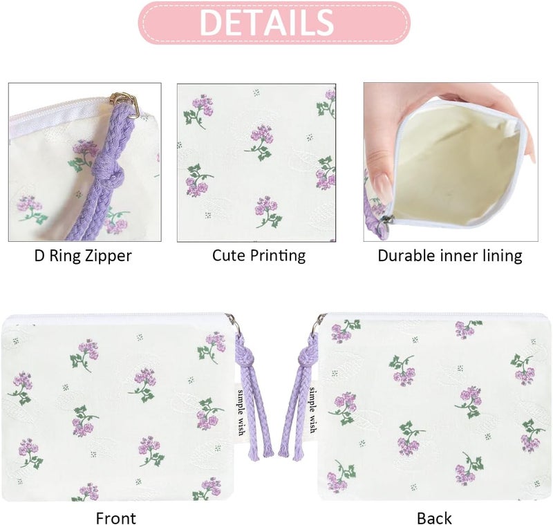 Modacarry Store Cotton Floral Small Organizer Bag Coin Pouch with Cute Prints Zipper for Women Girls (WHTPPL) - Image 4